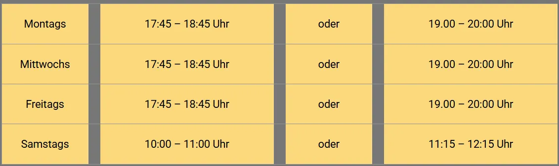 Trainingszeiten